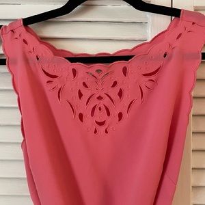 Adorable Coral Loft Dress with eyelet detailing and embroidered scalloped edging